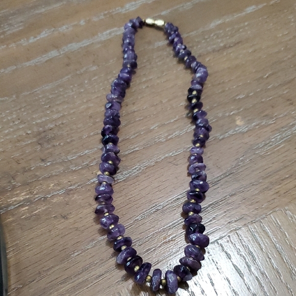 Amethyst Purple Raw Stone Necklace with metal bead accents - Picture 1 of 3